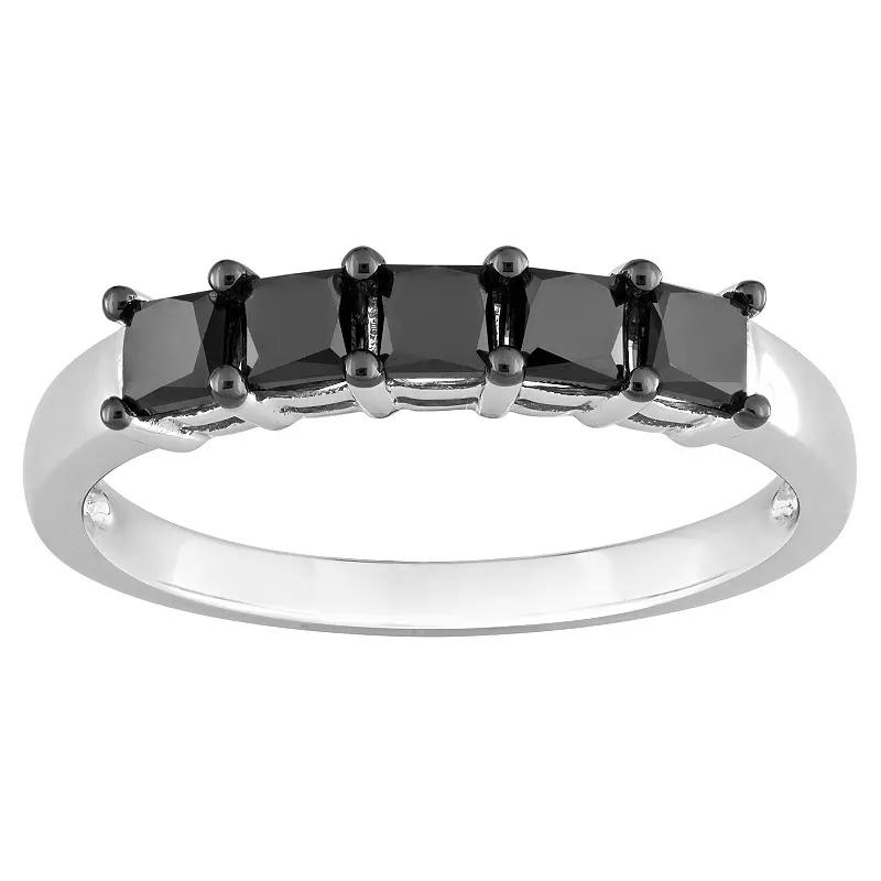 Stella Grace 14k White Gold 1 1/4 Carat T.W. Black Diamond 5-Stone Semi-Eternity Ring, Women's, Size: 8 Product Image