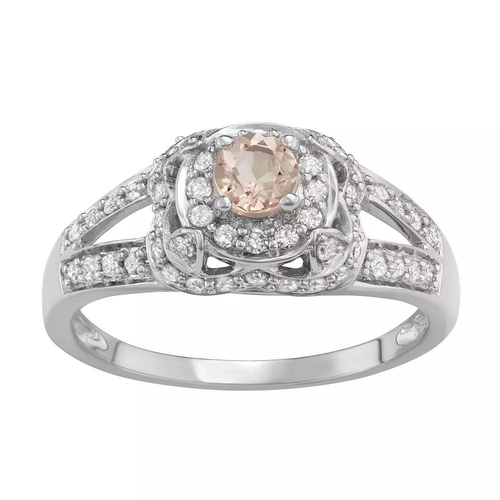 HDI 14k White Gold 1/2 Carat T.W. Diamond & Morganite Halo Engagement Ring, Women's,  Product Image