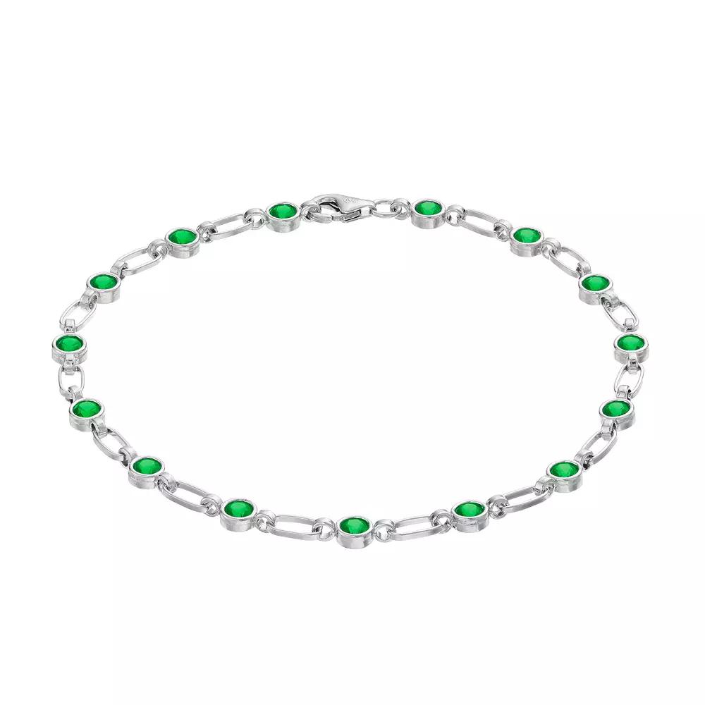 Womens Kristen Kesho Kristen Kesho, Sterling Silver Lab-Created Emerald Tennis Bracelet, Women's, Size: 7.5" Product Image