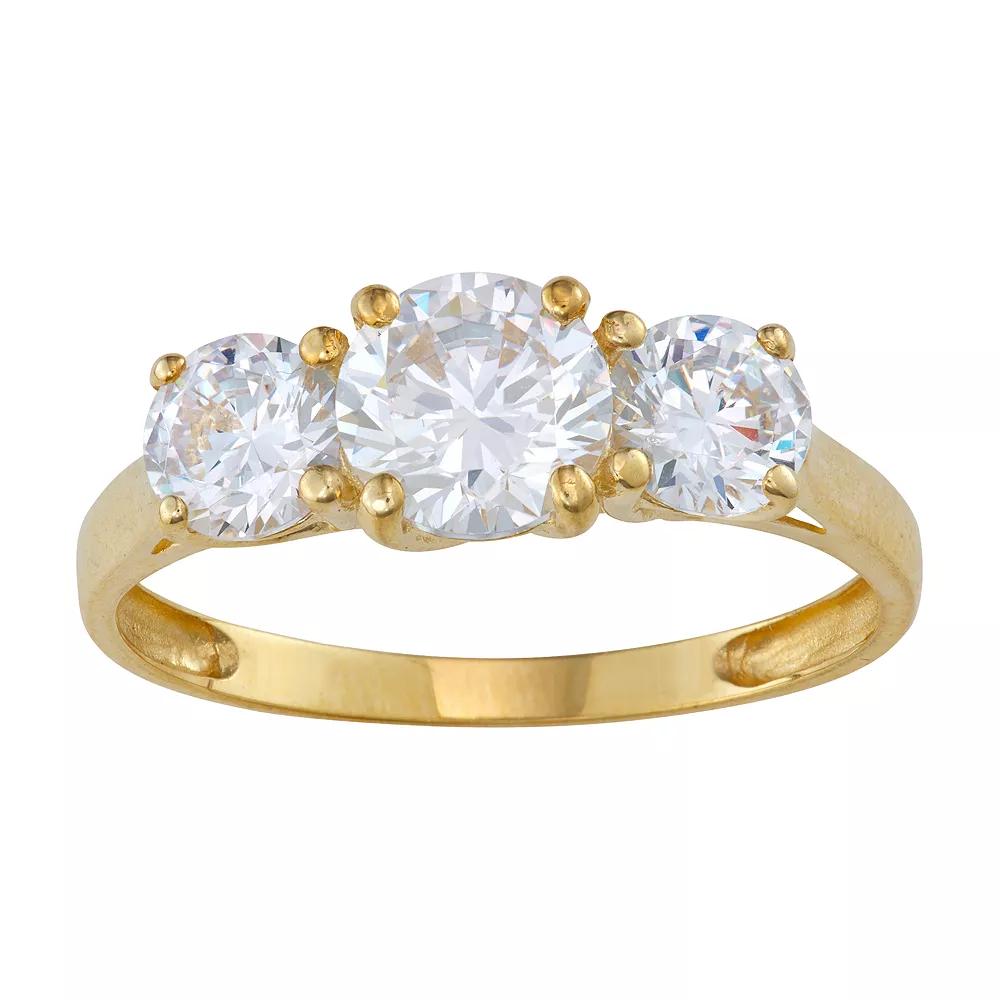 Designs by Gioelli 10k Gold Cubic Zirconia 3-Stone Ring, Women's, Size: 5, Yellow Product Image