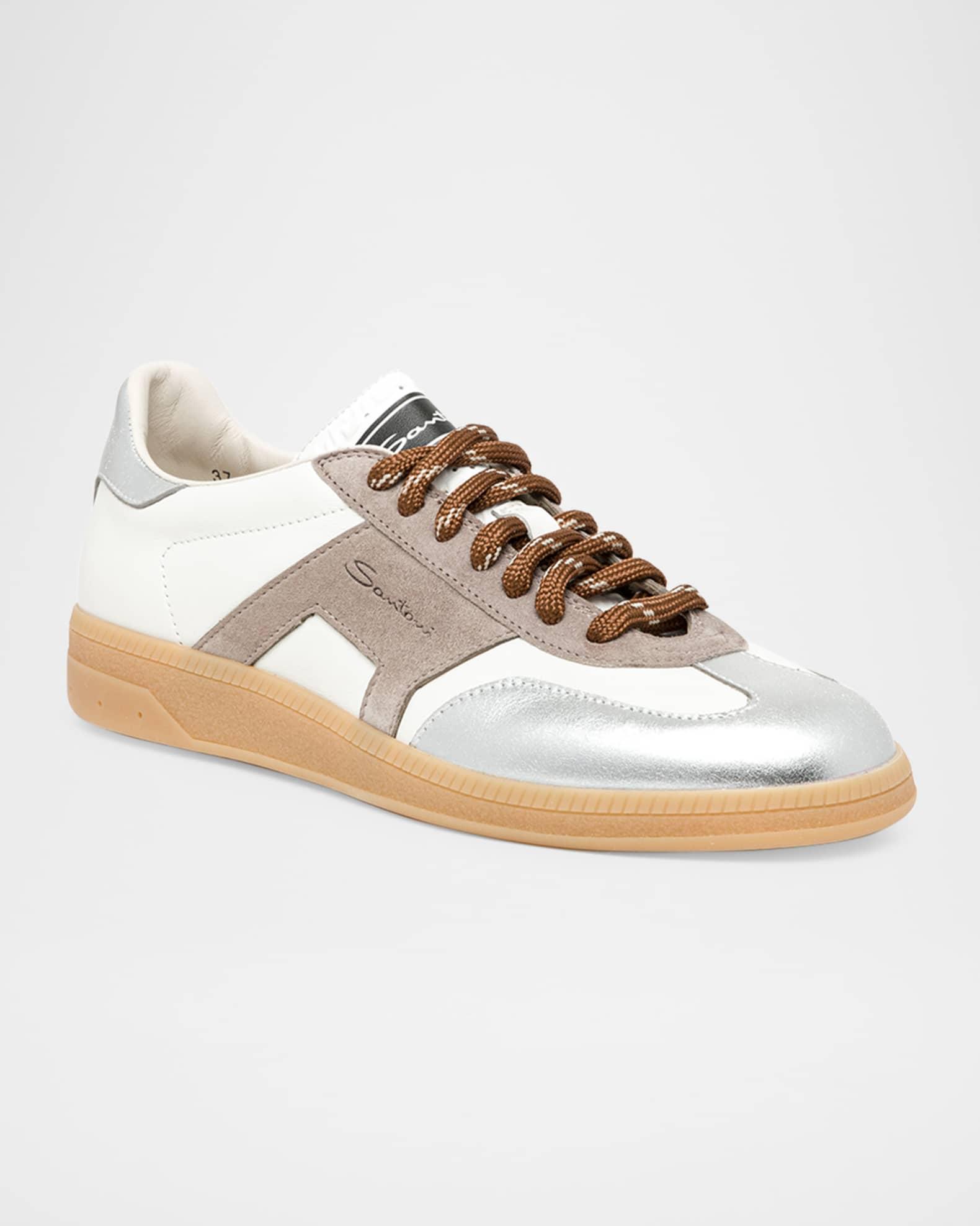 Mixed Leather Low-Top Sneakers Product Image