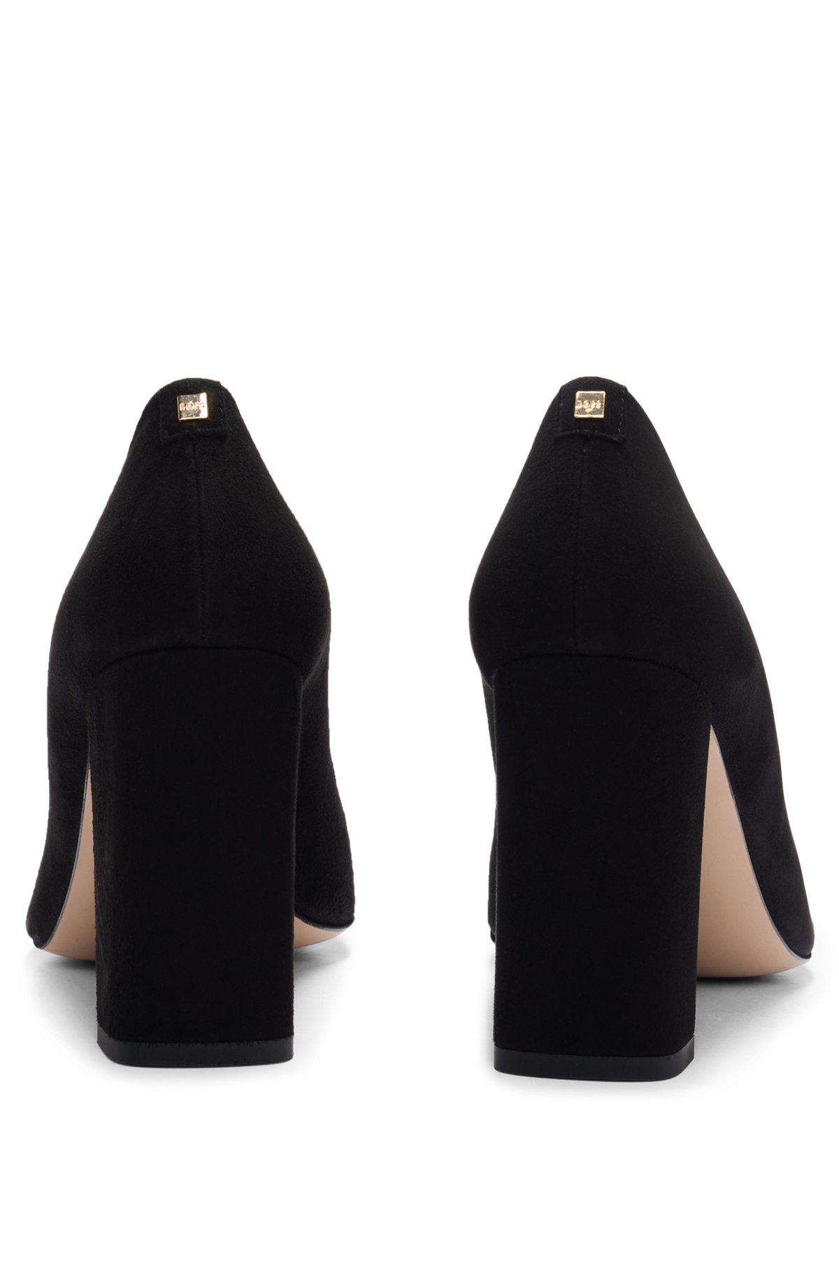 BOSS - Block-heel pumps in suede with pointed toe - Black Product Image