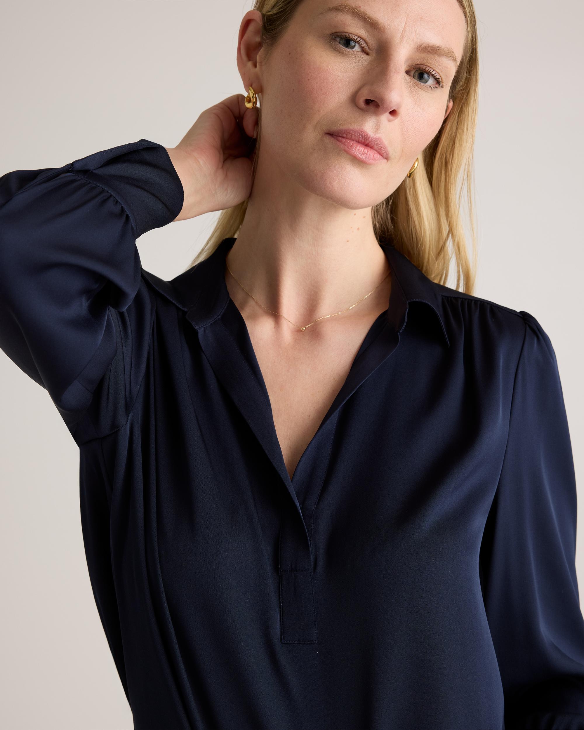 Quince | Women's Washable Stretch Silk Split Neck Blouse Mulberry Silk Product Image