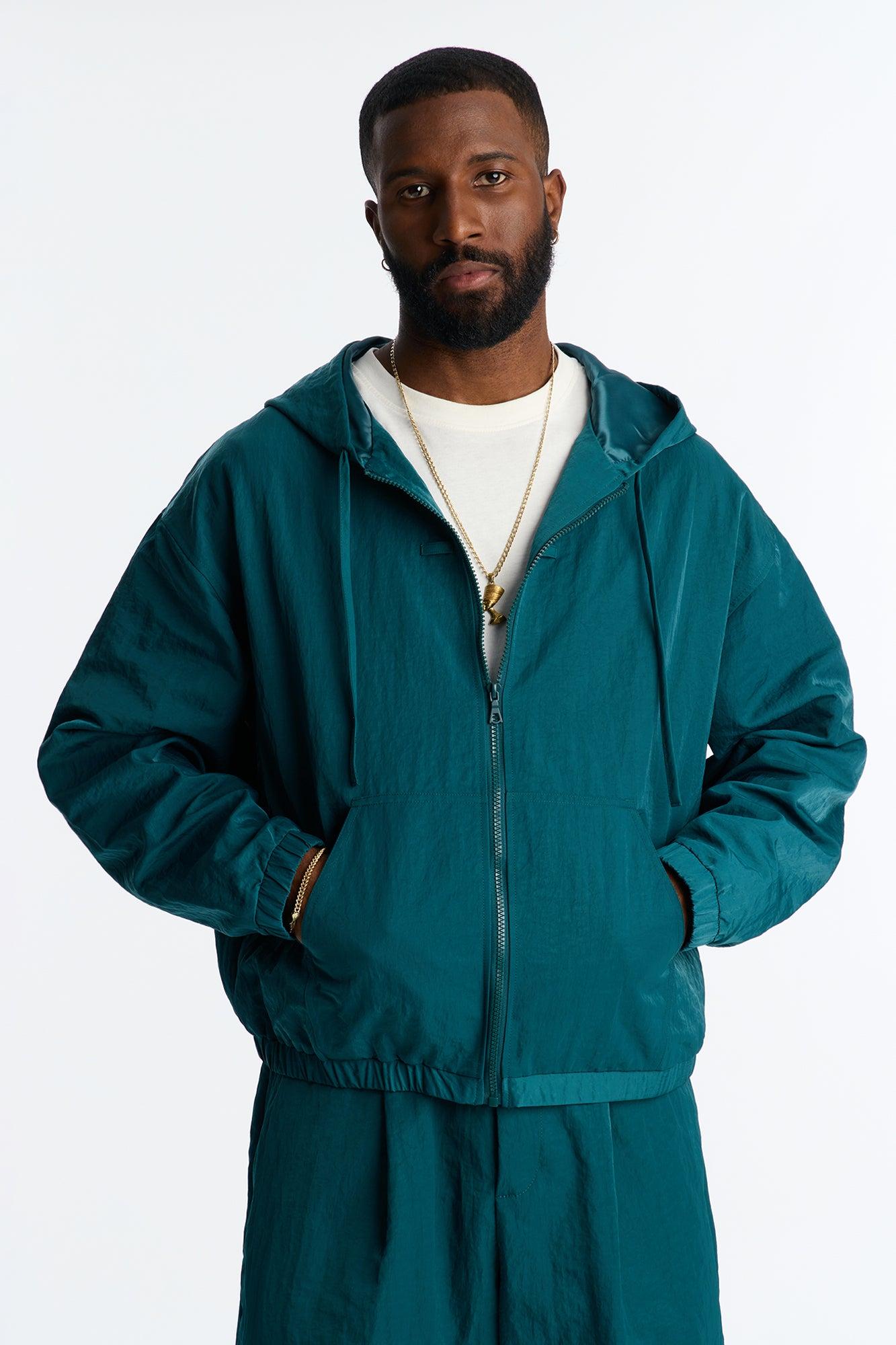 Cropped Hooded Tech Jacket - Teal Male Product Image