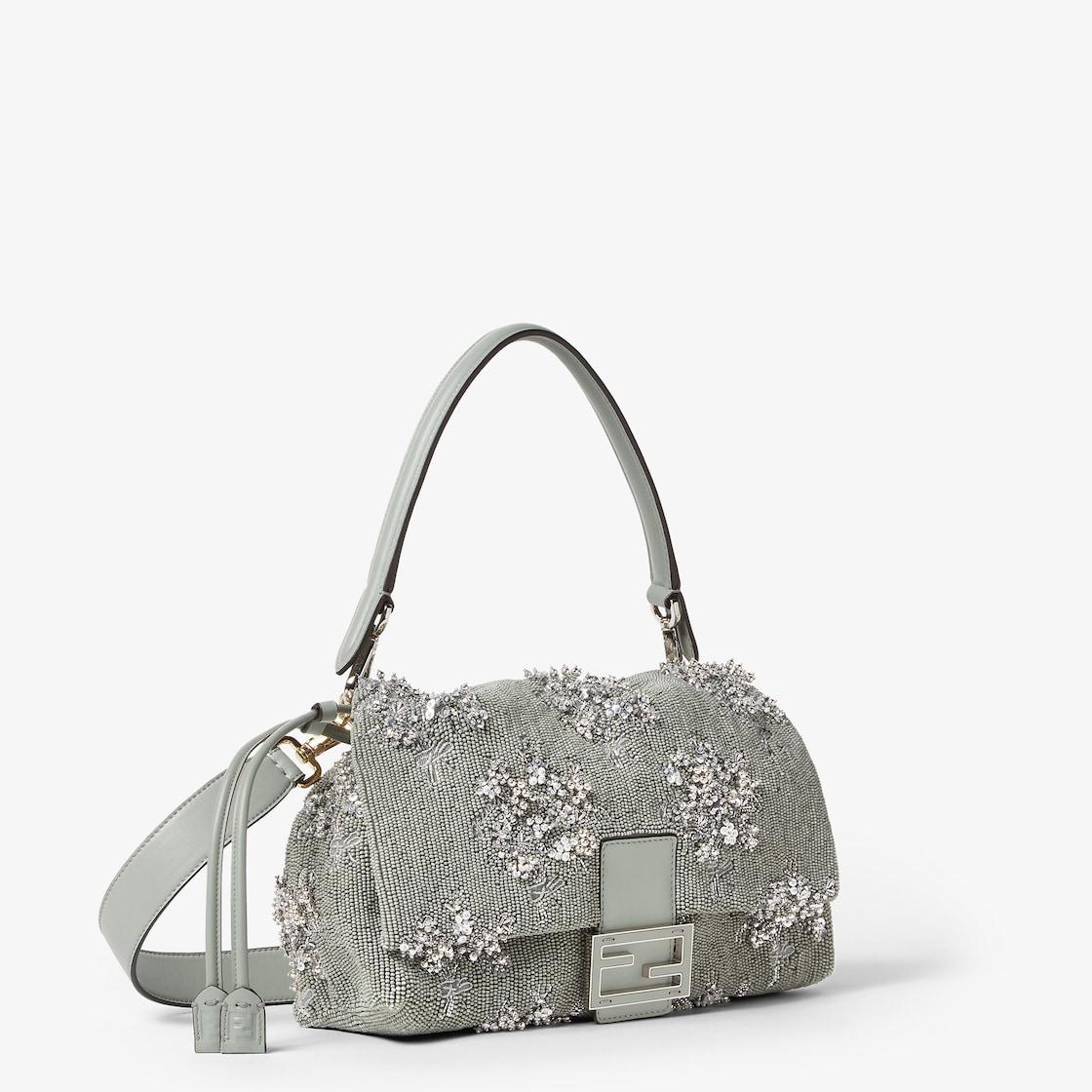 Mamma Baguette MediumMatcha green embroidered Fendi Flower Bouquet bag Product Image