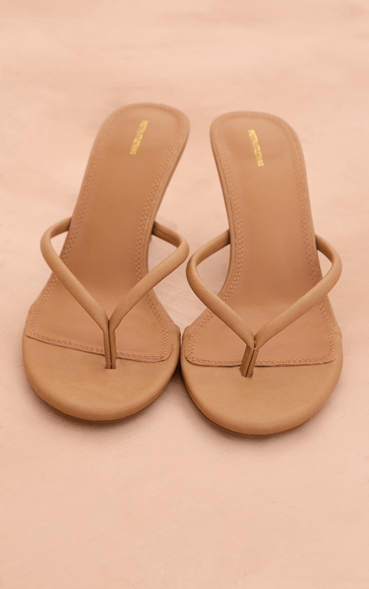 Camel PU Round Toe Thong Mid Heeled Mules Product Image