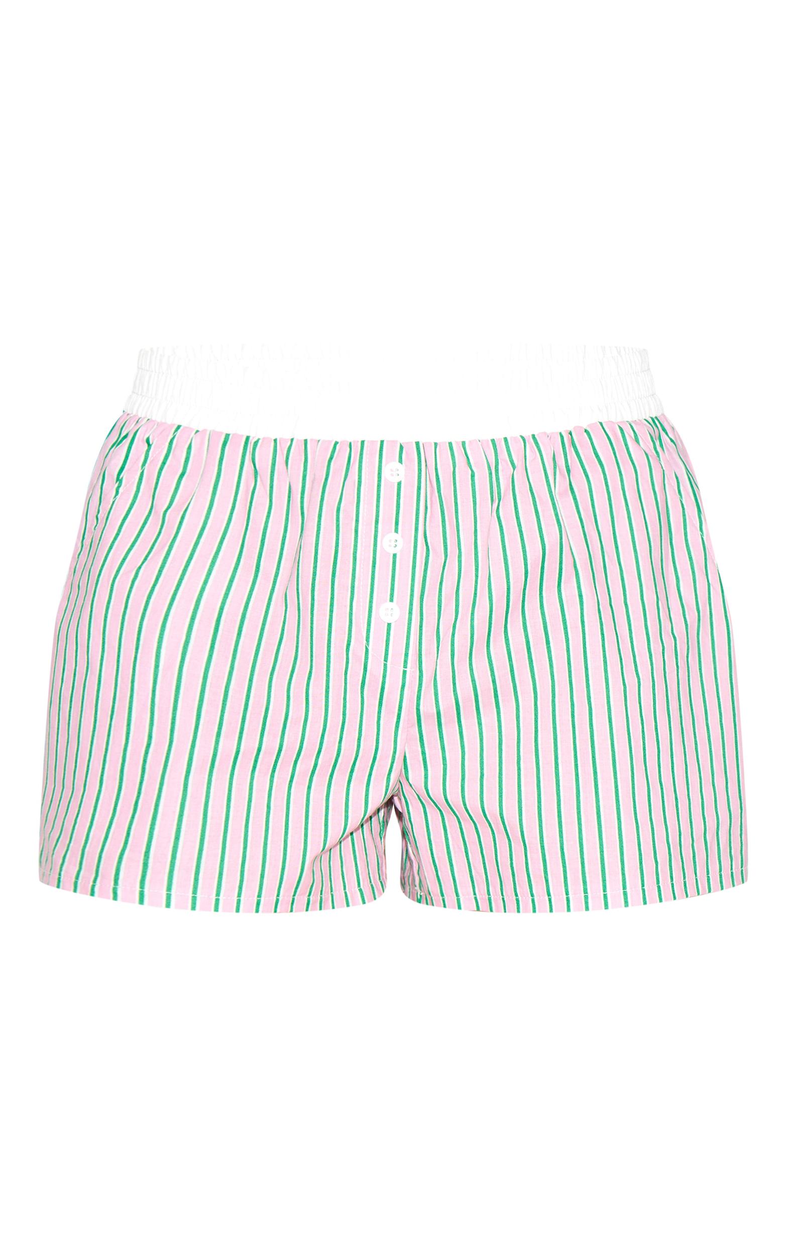 Pink Pinstripe Cotton Poplin Contrast Waistband Short Product Image