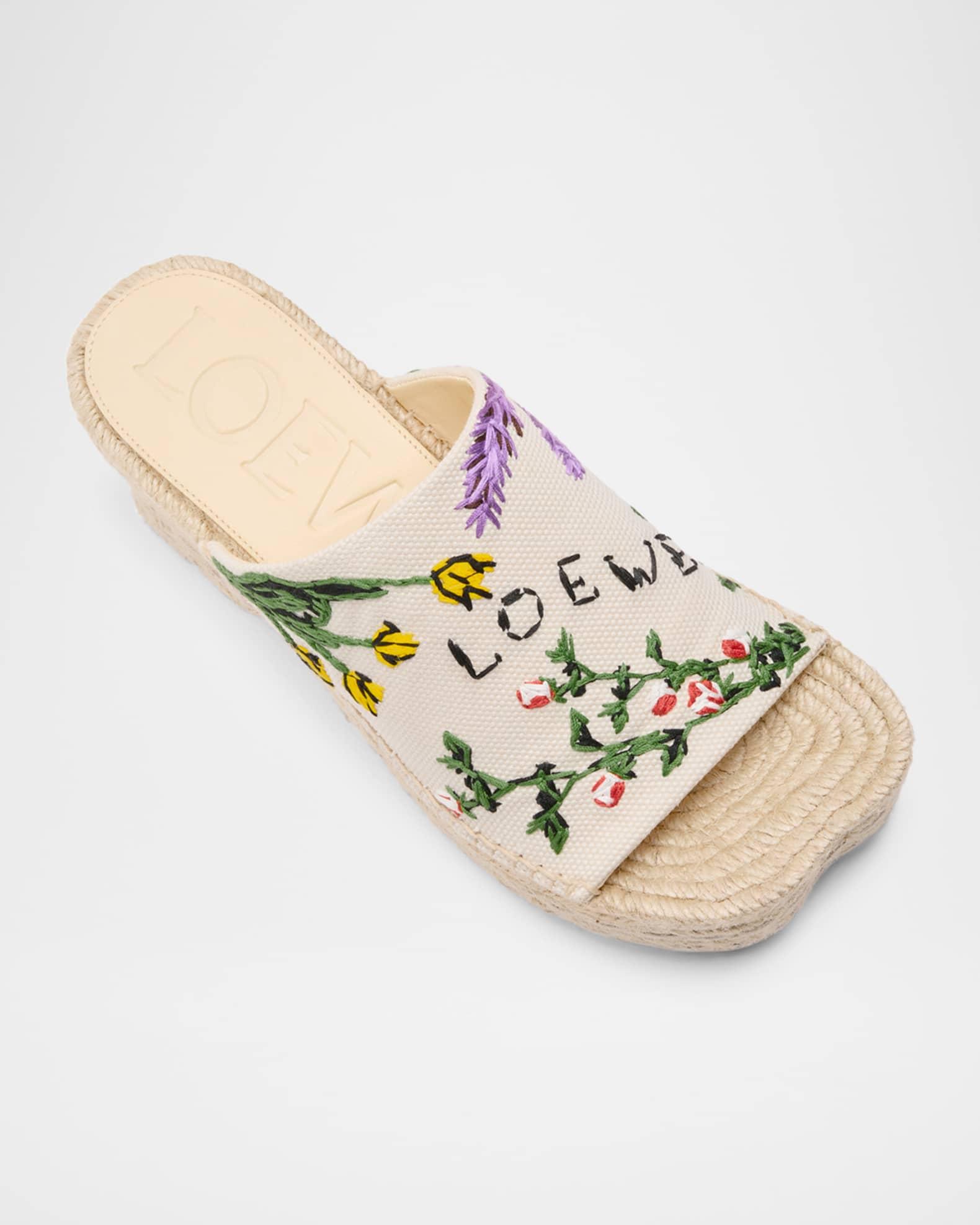 Petal Floral Embroidered Espadrille Platform Mules Product Image