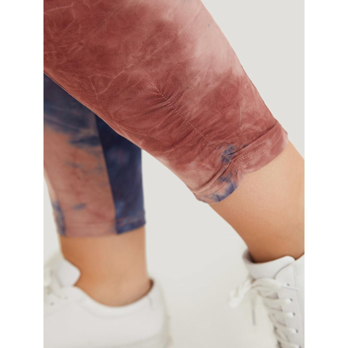 Plus Size Tie Dye Gathered Skinny Pocket Side Leggings Women Multicolor Casual High stretch Bodycon High Rise Dailywear Leggings BloomChic 26/4X Product Image