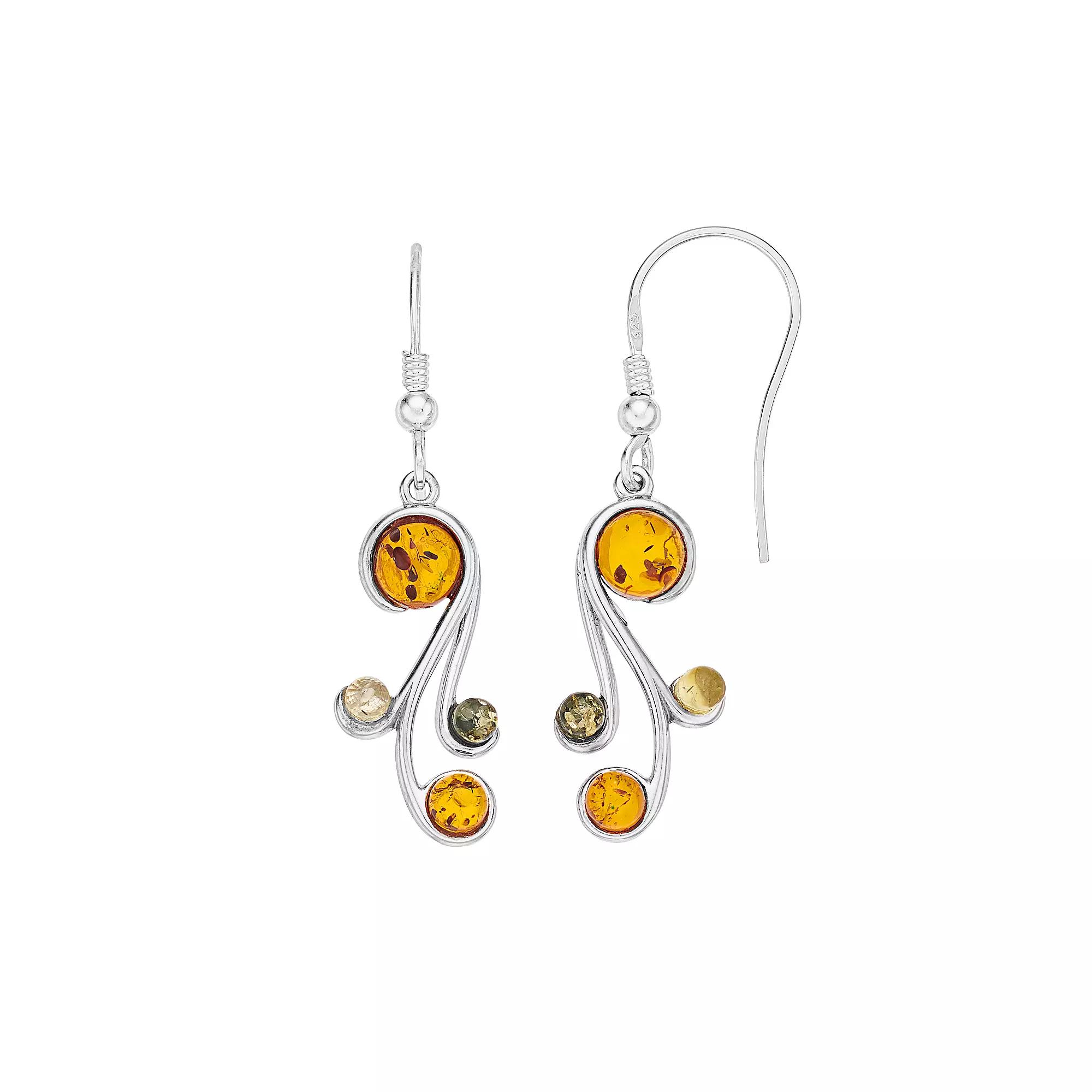 Sterling Silver Multicolored Amber Dangle Earrings, Women's Product Image