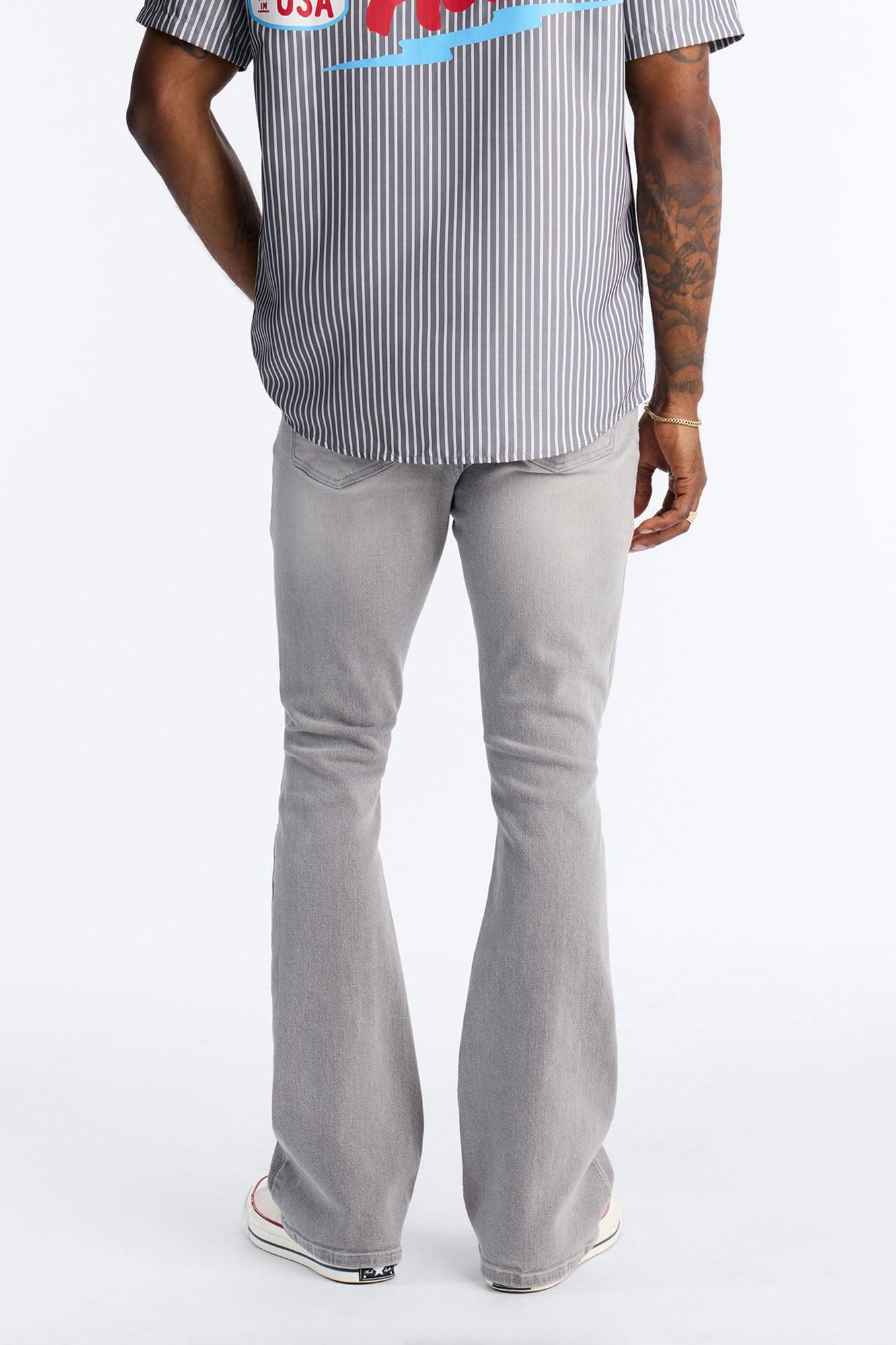 Essential Destroyed Stacked Slim Flare Stretch Jean - Grey Male Product Image