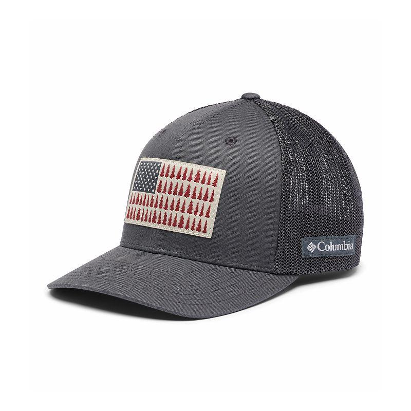 Mens Columbia FlexFit Mesh Tree Flag Fitted Cap Grey Product Image