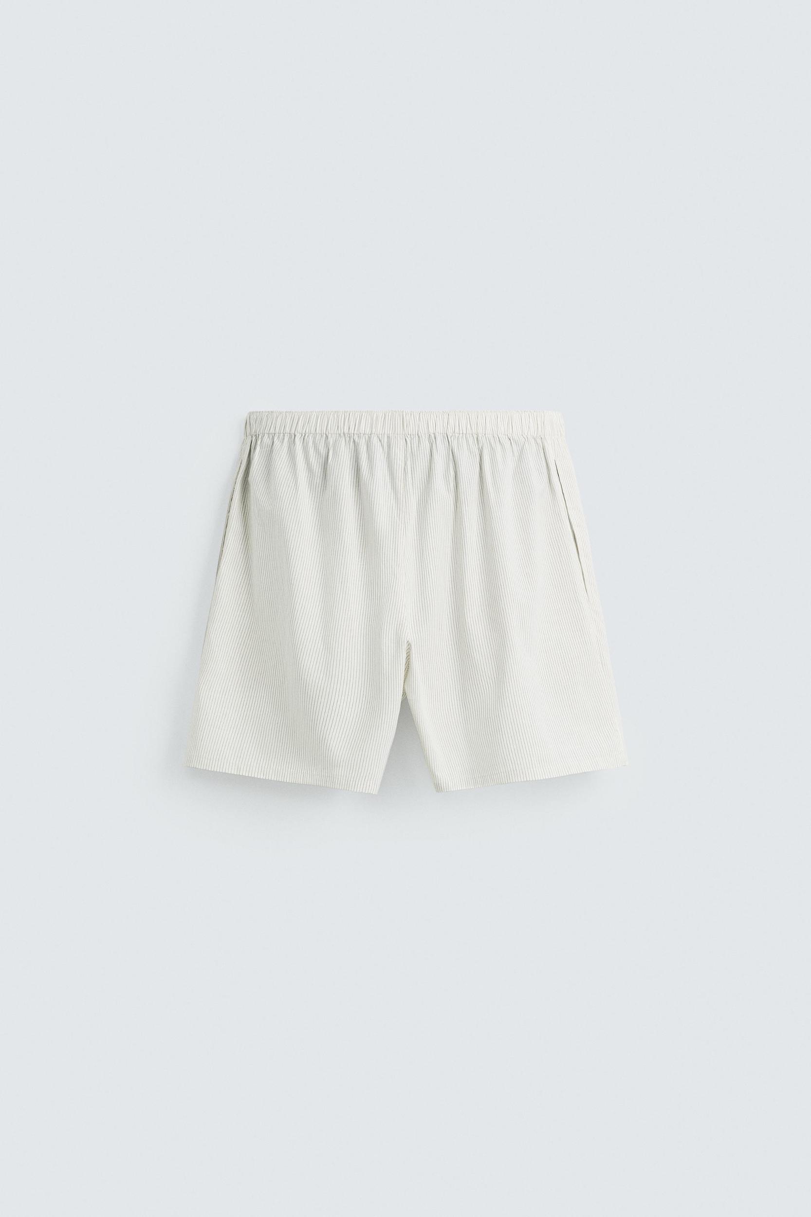 STRIPED COTTON-HEMP BERMUDA SHORTS Product Image