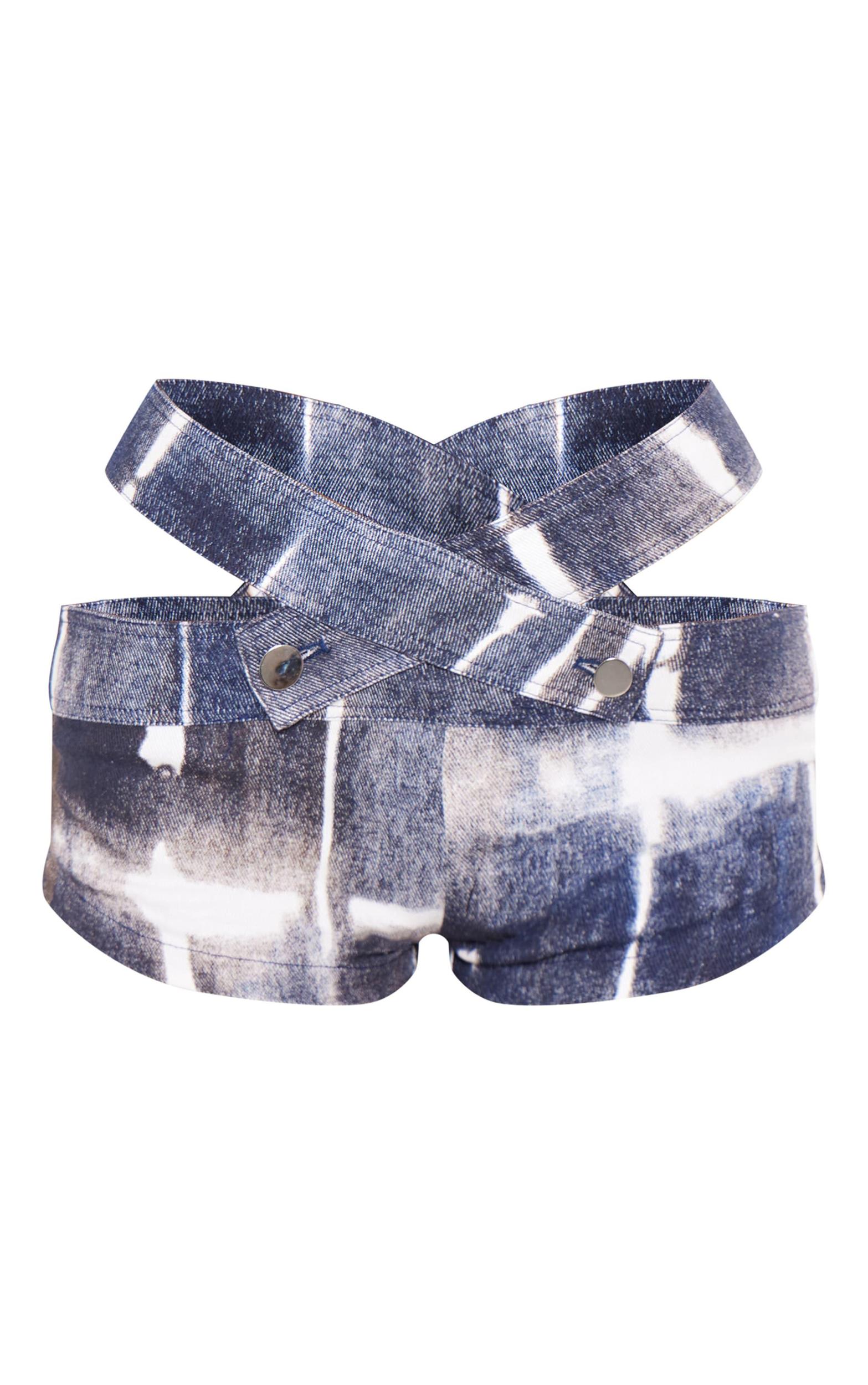 Navy Printed Low Rise Crossed Belt Hot Pants Product Image