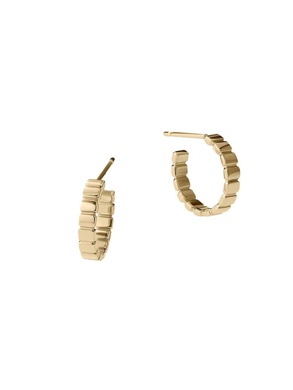 Womens 14K Yellow Gold Skinny Tag Huggie Hoop Earrings Product Image