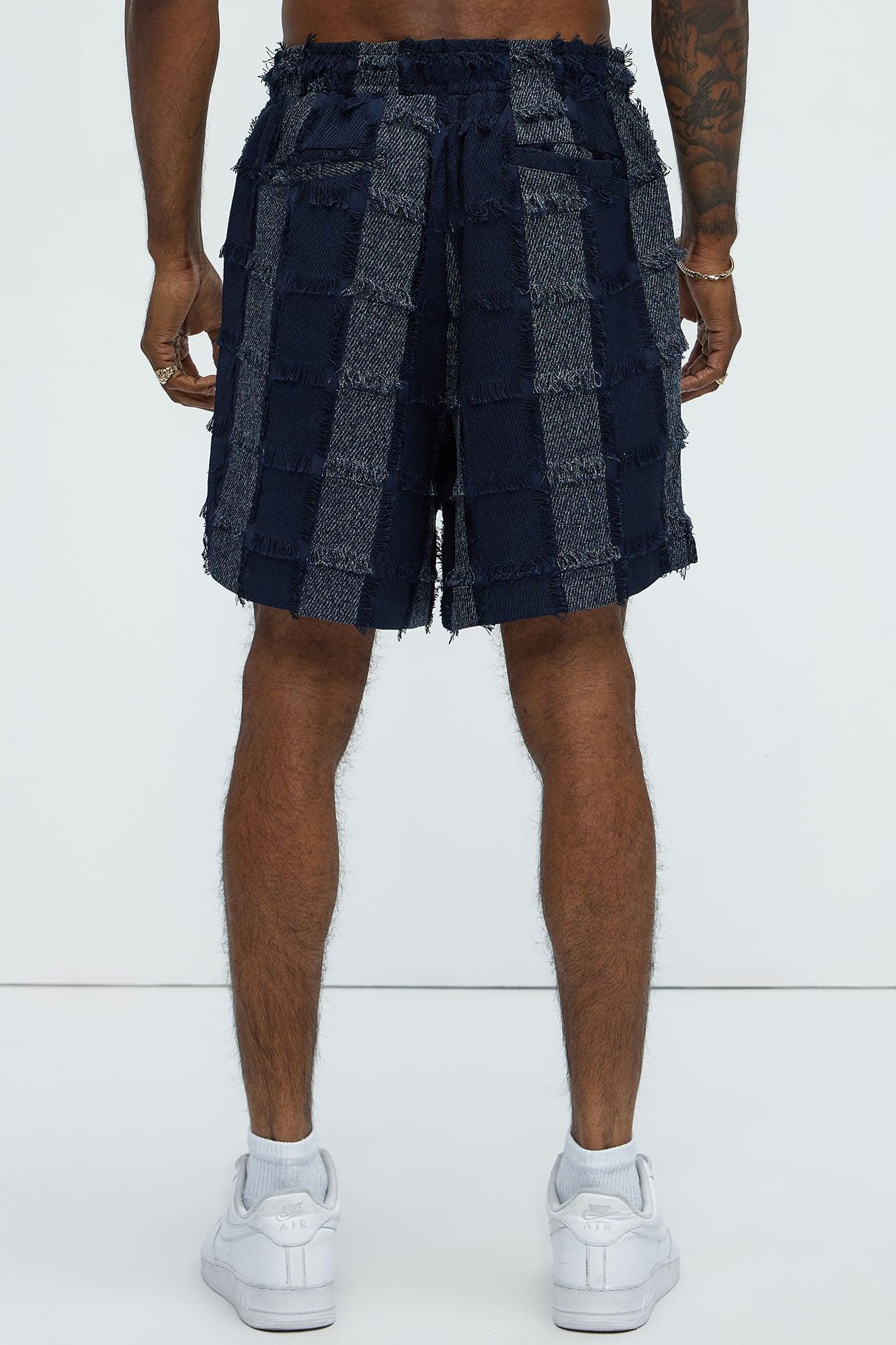 Fray Patchwork Like Shorts - Navy Product Image