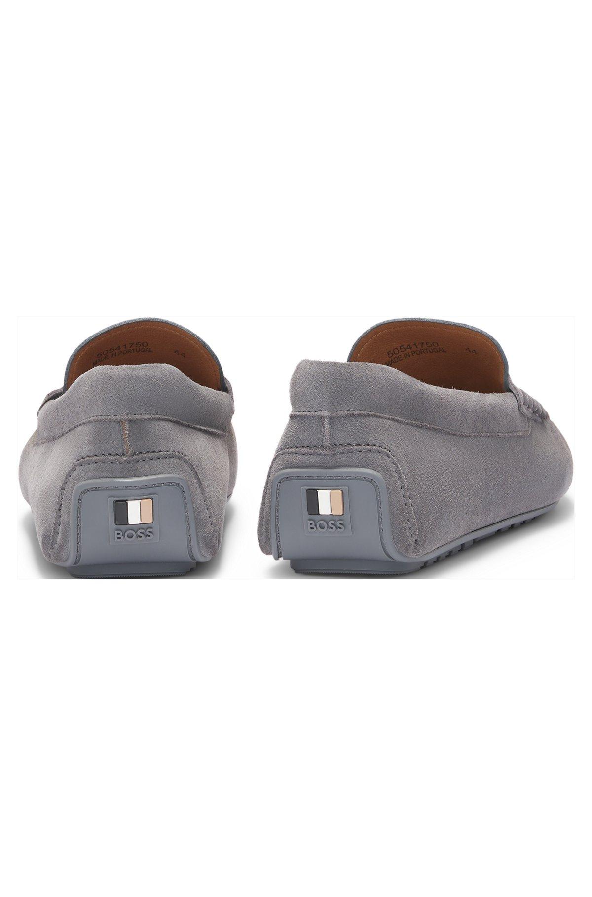 BOSS - Portuguese-crafted moccasin loafers in suede with penny trim - Grey Product Image