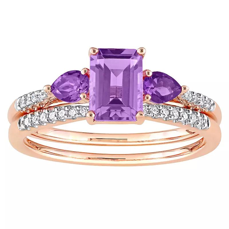 Stella Grace 10k Rose Gold Rose de France Amethyst, African Amethyst & 1/10 Carat T.W. Diamond Engagement Ring Set, Women's,  Product Image