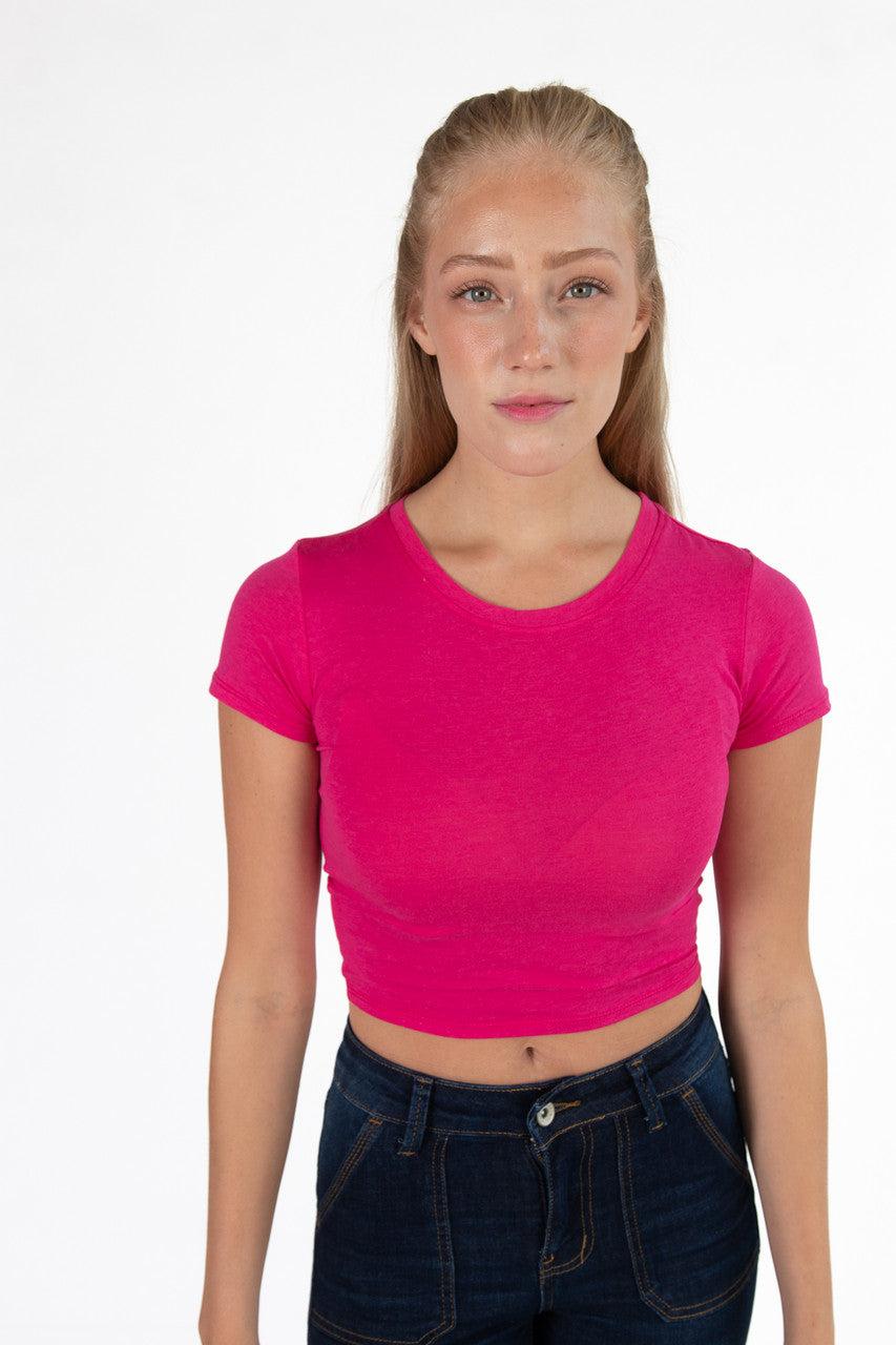 Hot Pink Short Sleeve Crop Tee Product Image