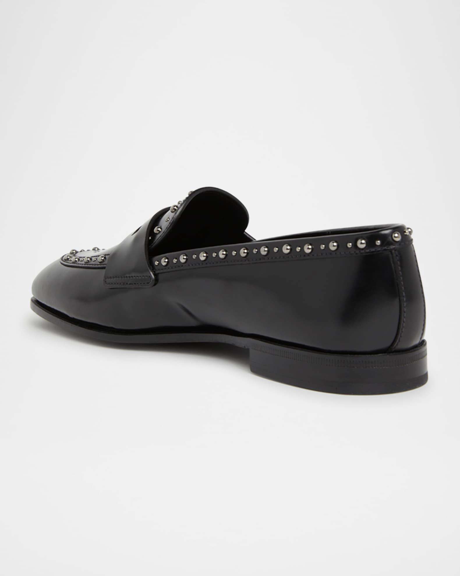 Onyx Met Studded Leather Penny Loafers Product Image