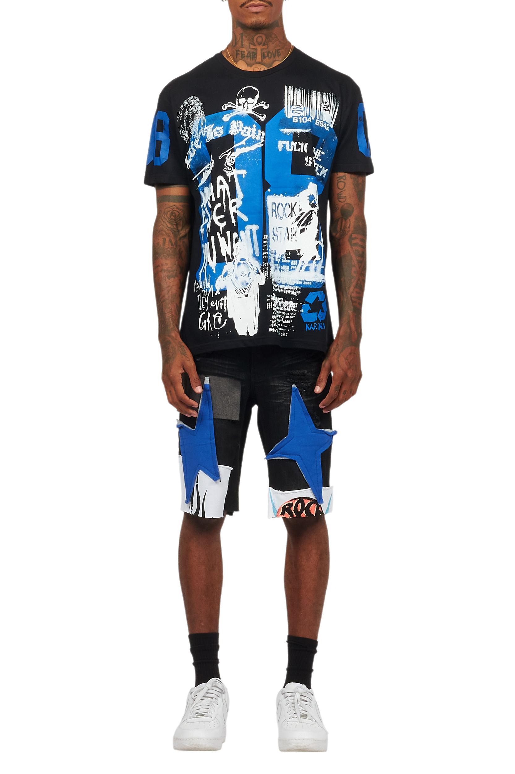 Grill Black/Blue T-Shirt/Denim Short Set Male Product Image