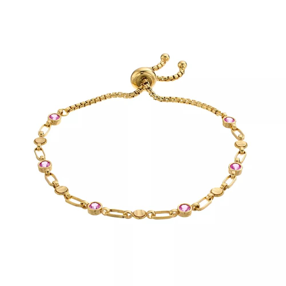 Kristen Kesho Sterling Silver Lab-Created Pink Sapphire & Round Link Adjustable Bolo Bracelet, Women's, Size: 9.50, Gold Tone Product Image