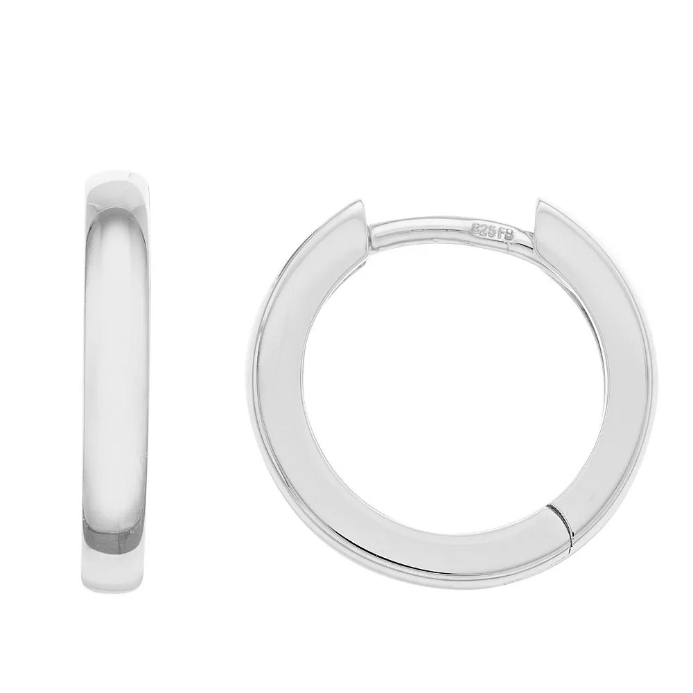 14 mm Polished Sterling Silver Huggie Hoop Earrings, Women's Product Image