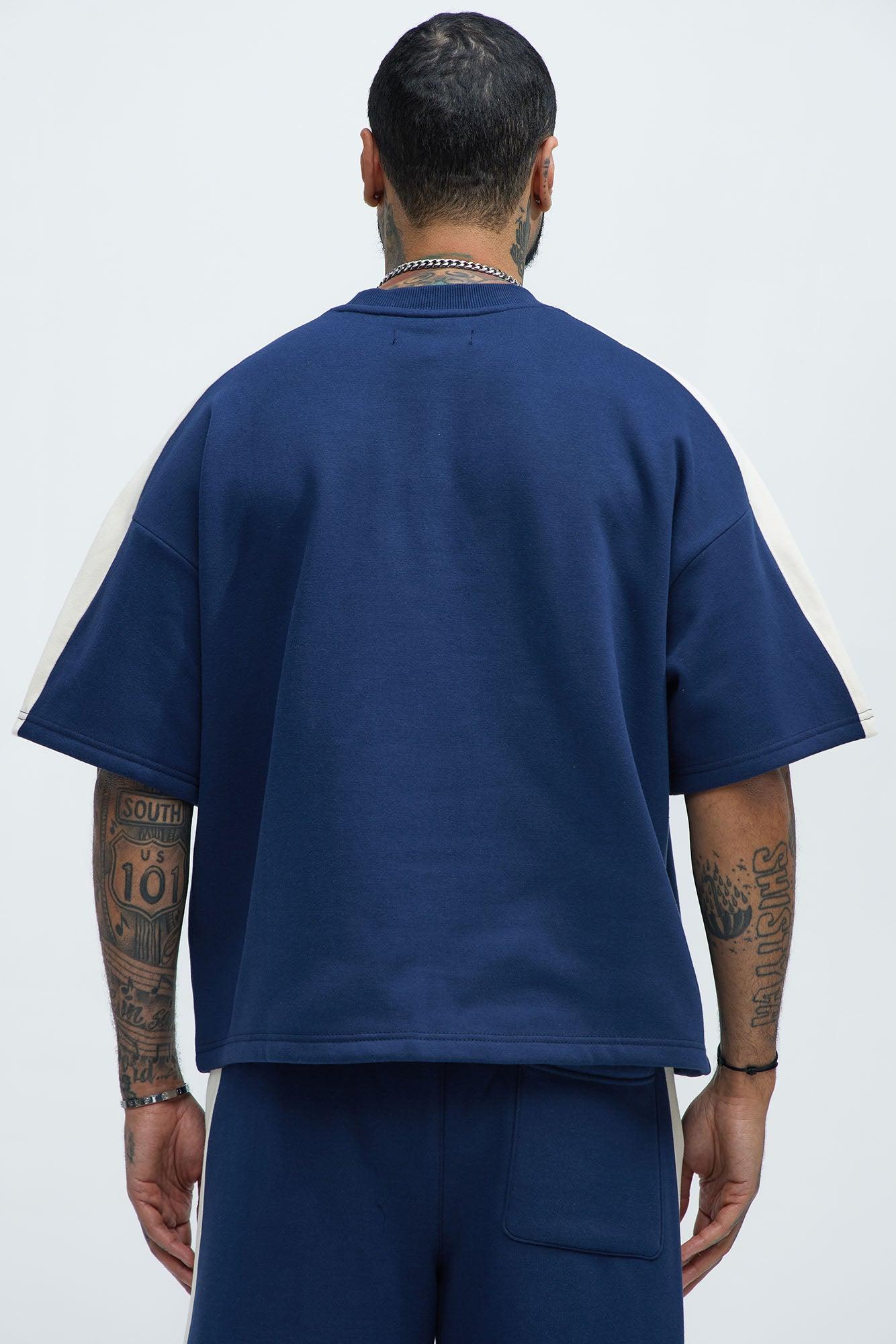 Tyson Oversized Heavyweight Striped Tee - Navy Product Image