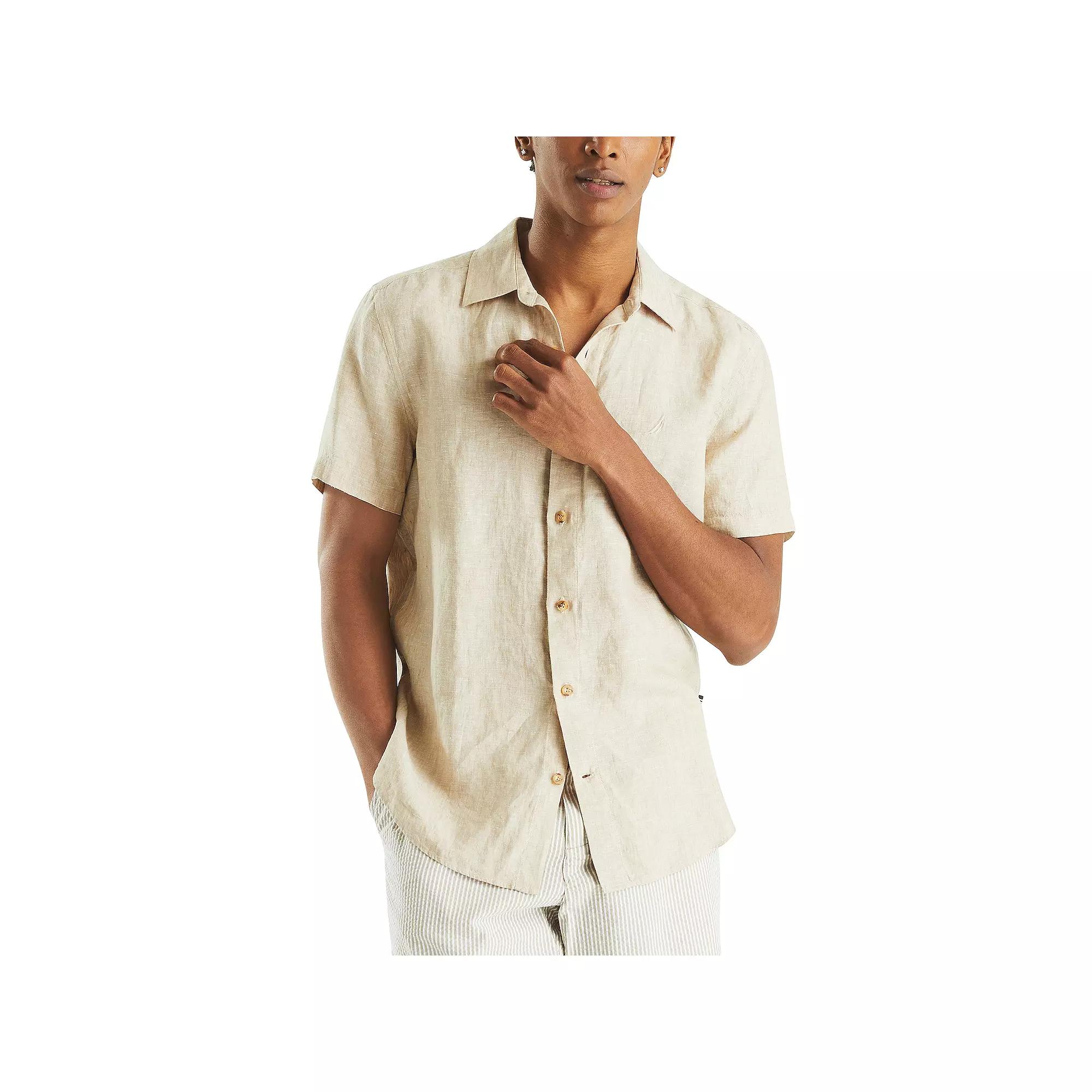 Men's Nautica Linen Short-Sleeve Shirt, Size: Large, Brown Product Image