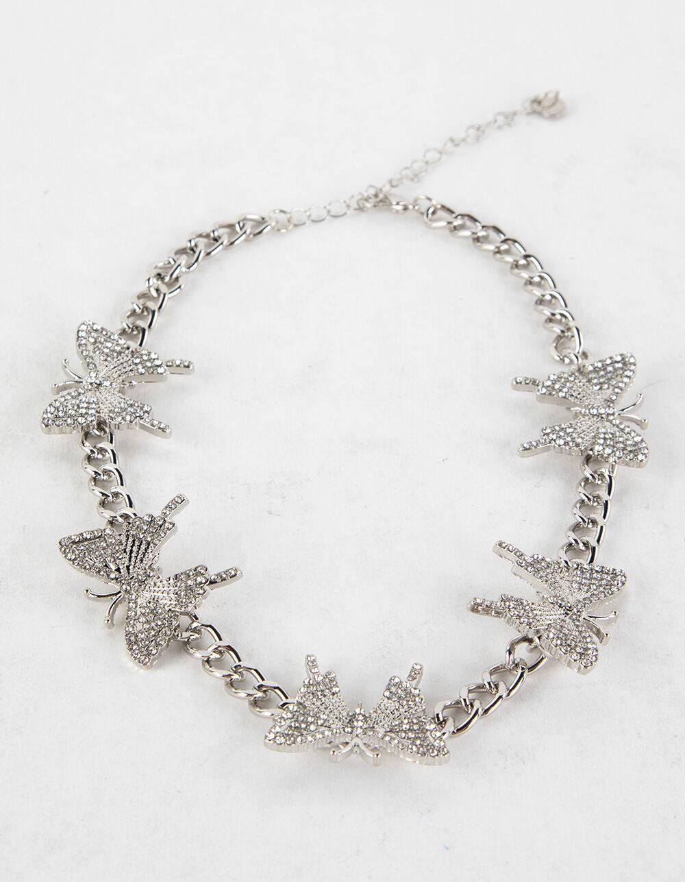 FULL TILT Butterfly Rhinestone Choker - SILVER Product Image