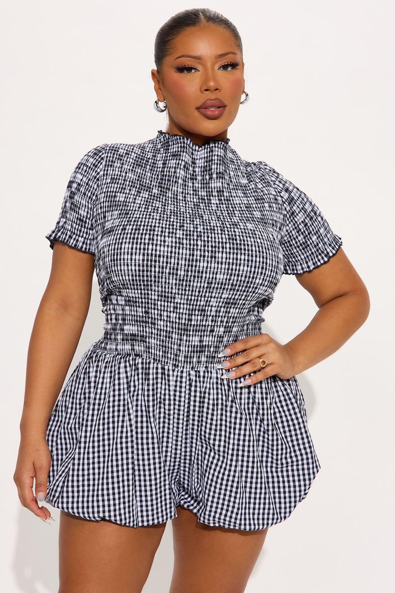 Garden Picnic Gingham Bubble Romper - Black/combo Product Image