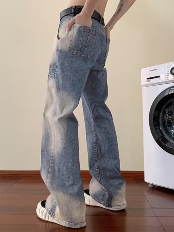 Men's Hip Pop Tie Dye Splice Loose Jeans Product Image