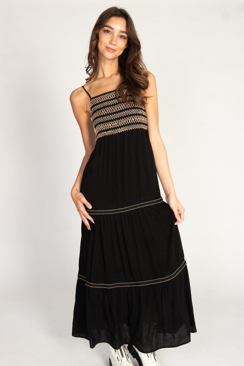 Embroidered Detail Gauze Tiered Maxi Dress Product Image