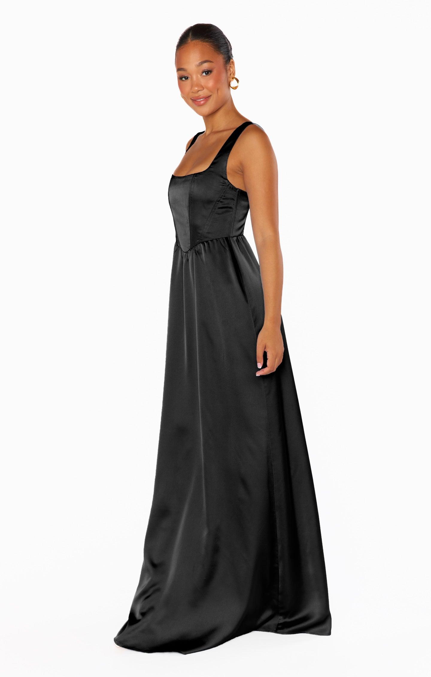 Nina Maxi Dress ~ Black Luxe Satin Product Image
