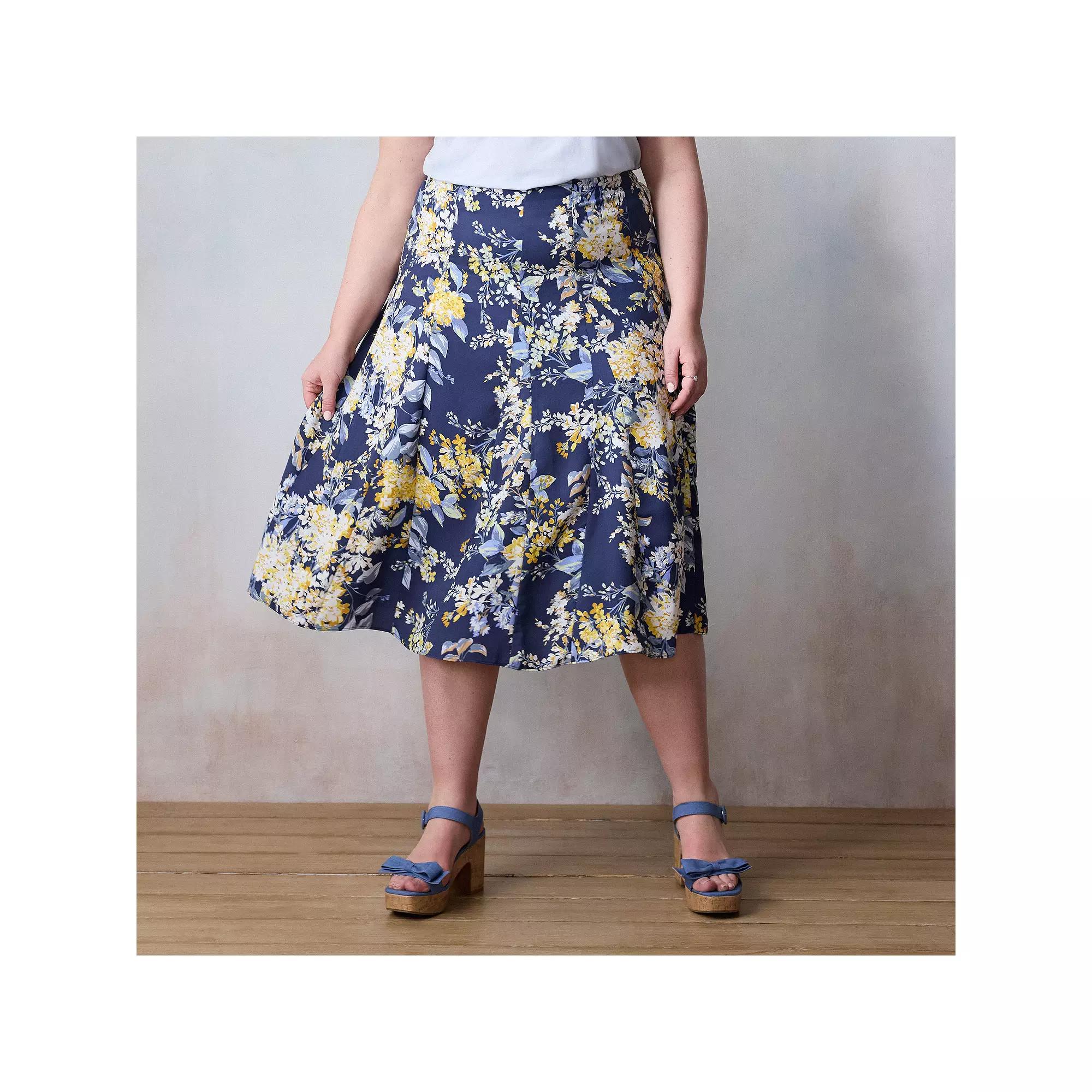 Plus Size LC Lauren Conrad Godet Midi Skirt, Women's, Size: 3XL, Blue Florabelles Product Image