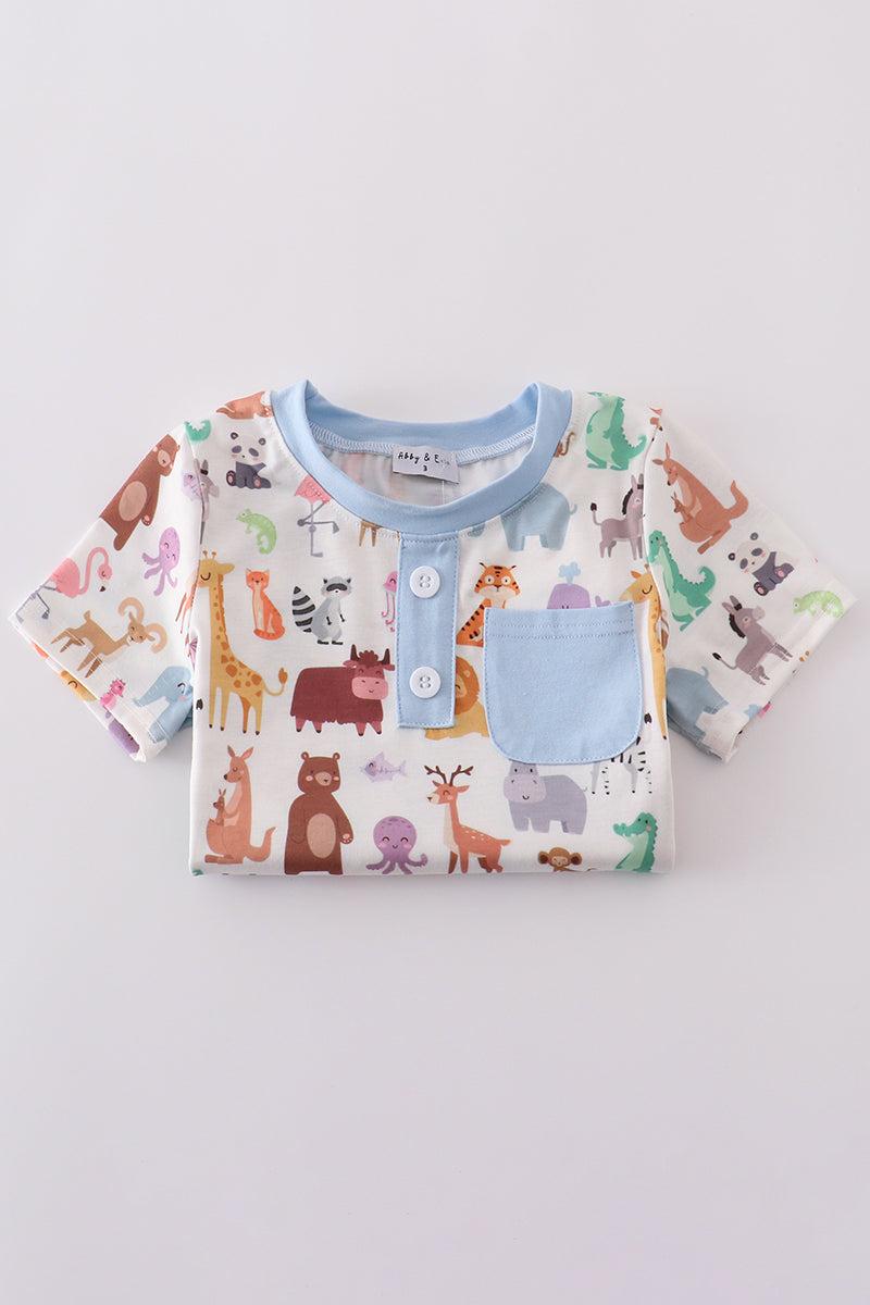 Blue deer applique top Product Image