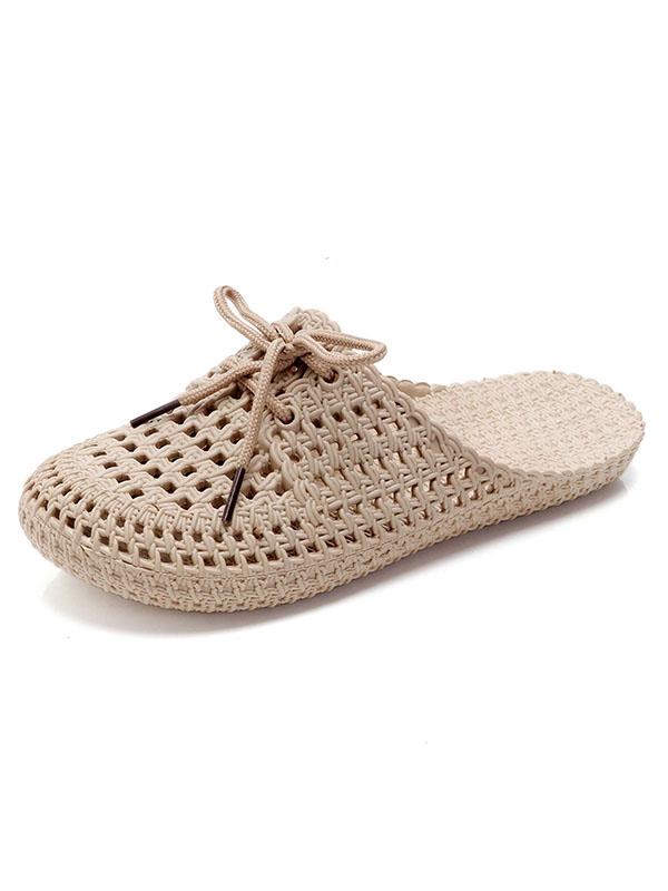 Hollow Lace-Up Round-Toe Mules&Slides Slippers Product Image