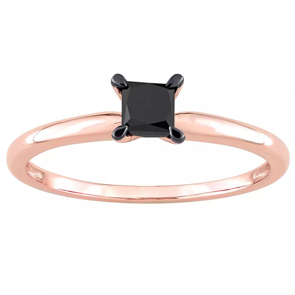 Stella Grace 14k Rose Gold 1/2 Carat T.W. Princess Cut Black Diamond Solitaire Engagement Ring, Women's,  Product Image