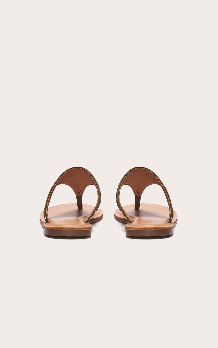 Olive Faux Suede Stud Detail Toe Thong Flat Sandals Product Image