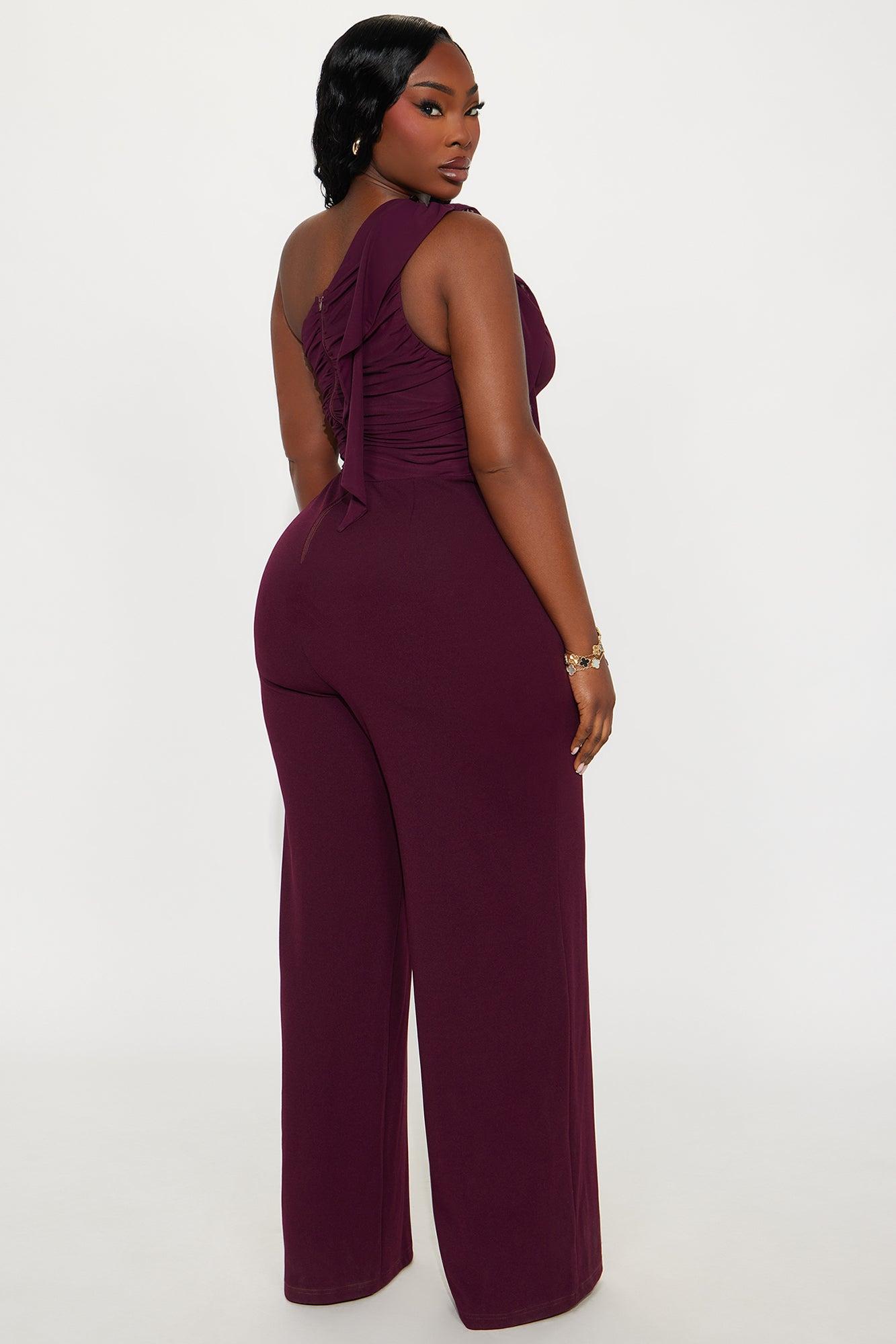 Lorelei One Shoulder Wide Leg Jumpsuit - Burgundy Female Product Image