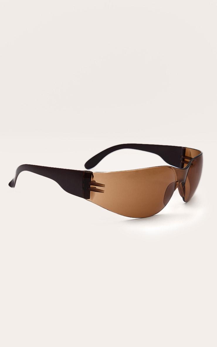 Brown Lens Frameless Sporty Visor Sunglasses Product Image