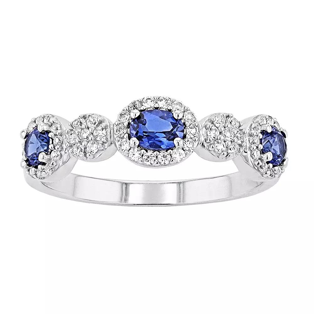 LeRose by Lexi and Rose Sterling Silver Lab-Created Ceylon Sapphire & Lab-Created White Sapphire Ring, Women's,  Product Image