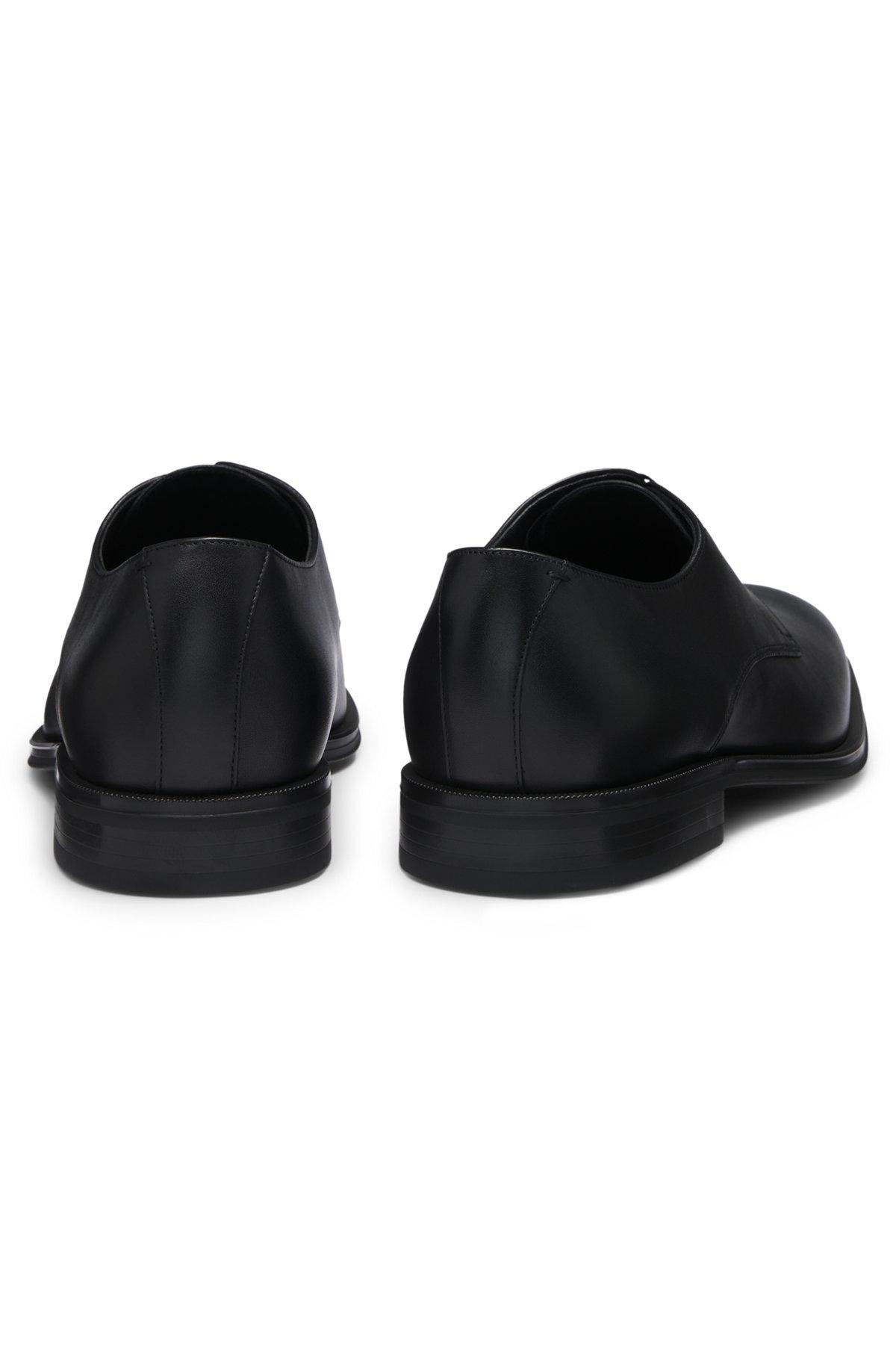 BOSS - Italian-made Derby shoes in leather with ornamental stitching - Black Product Image