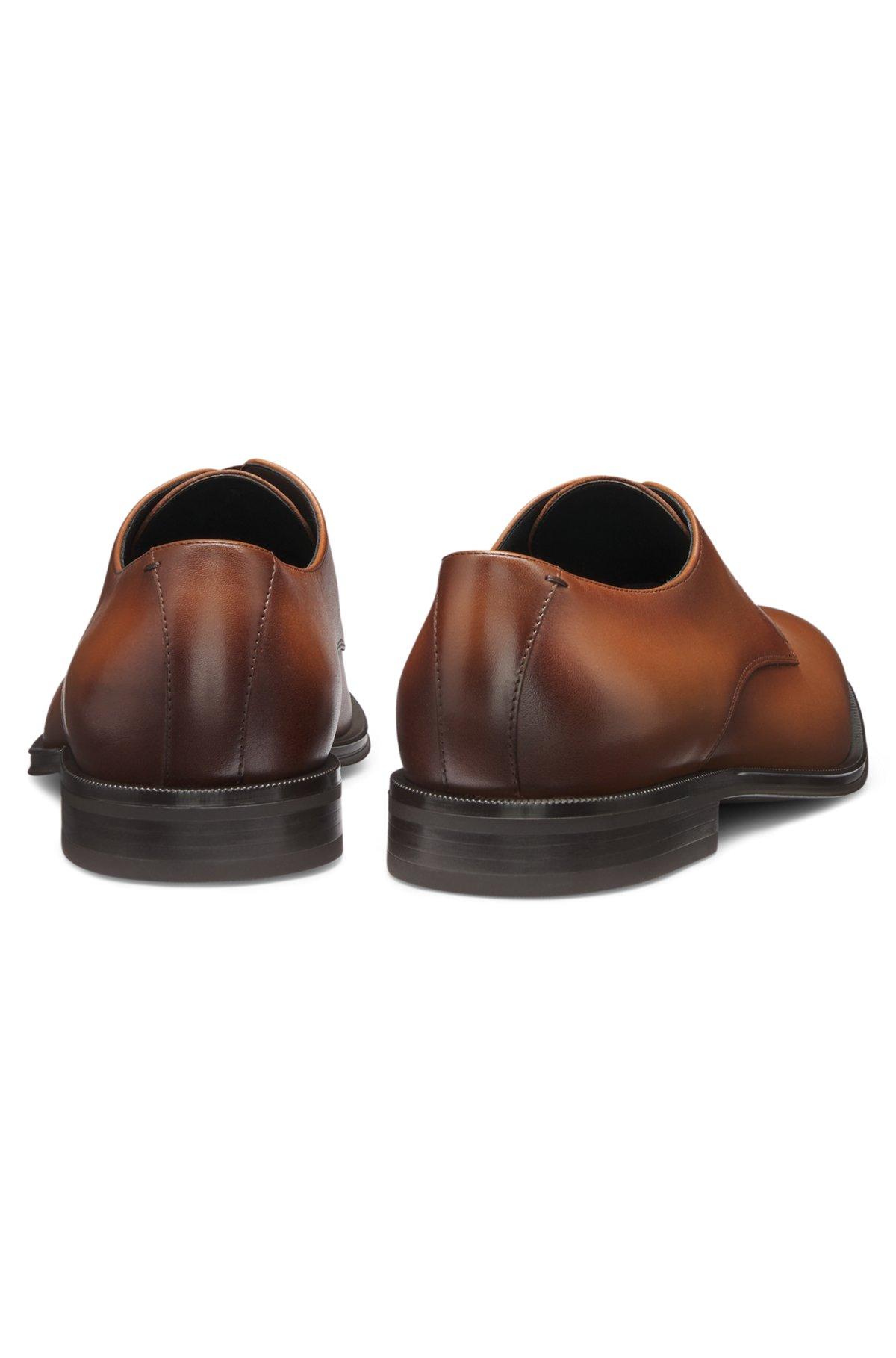 BOSS - Italian-made Derby shoes in leather with ornamental stitching - Brown Product Image