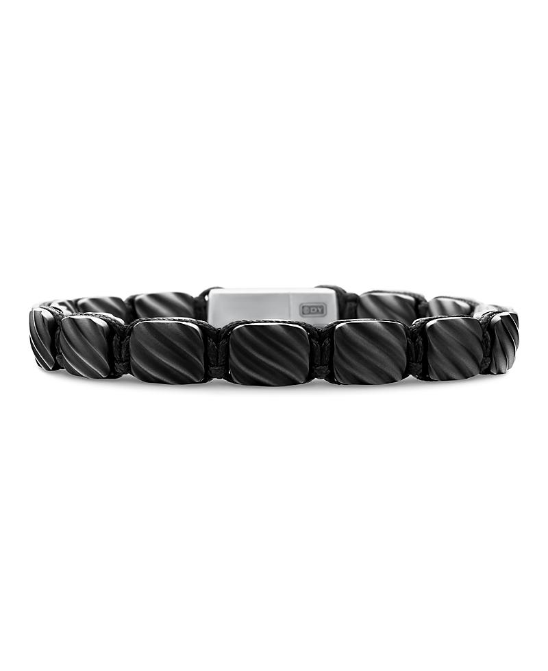 Mens Sculpted Cable Woven Tile Bracelet in Titanium Product Image