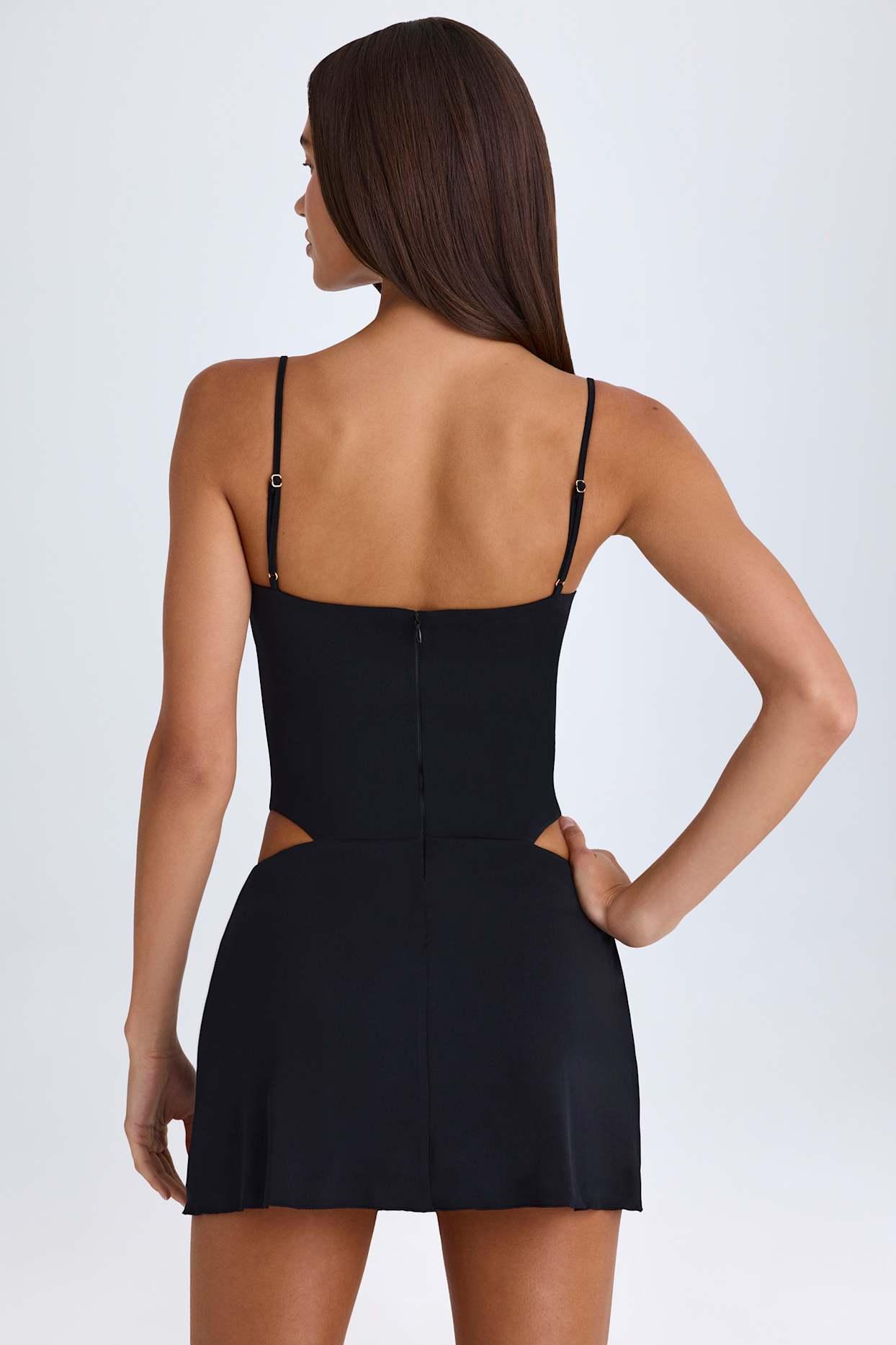 Draped Cut-Out Mini Dress in Black Product Image