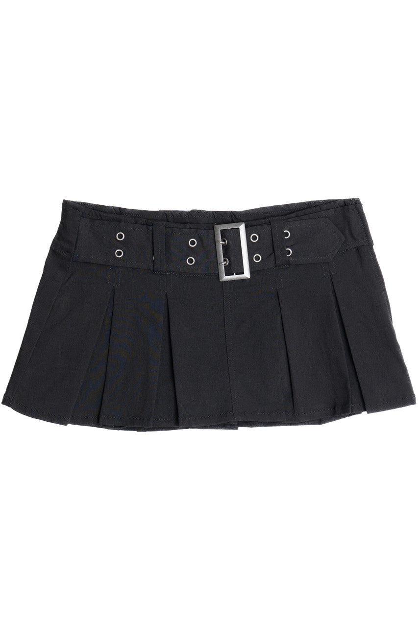 Low Rise Pleated Belted Denim Mini Skort Product Image