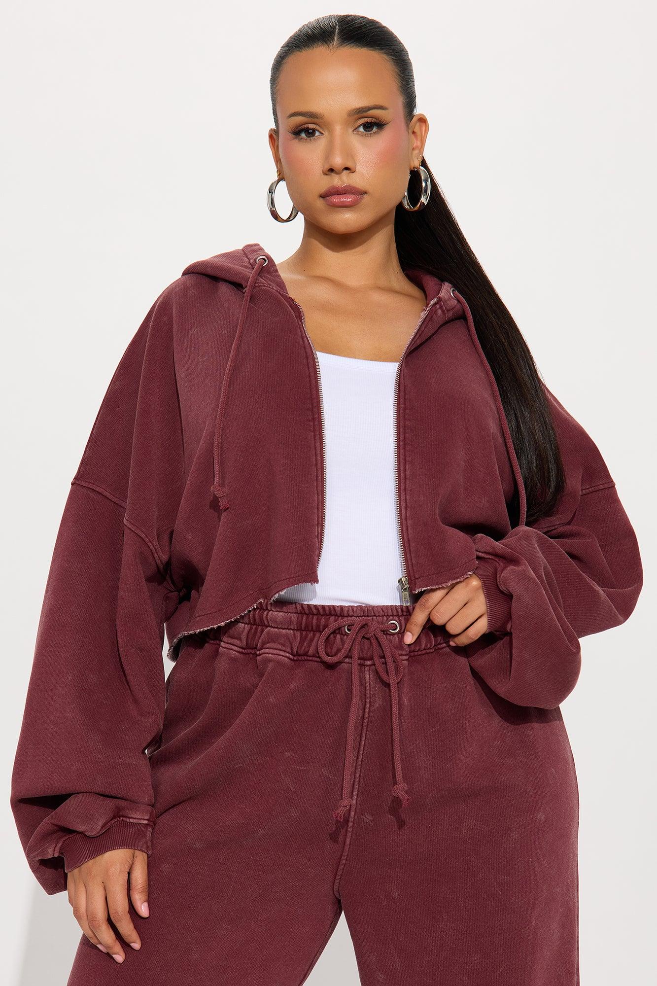 On The Go Fleece Pant Set - Burgundy Female Product Image