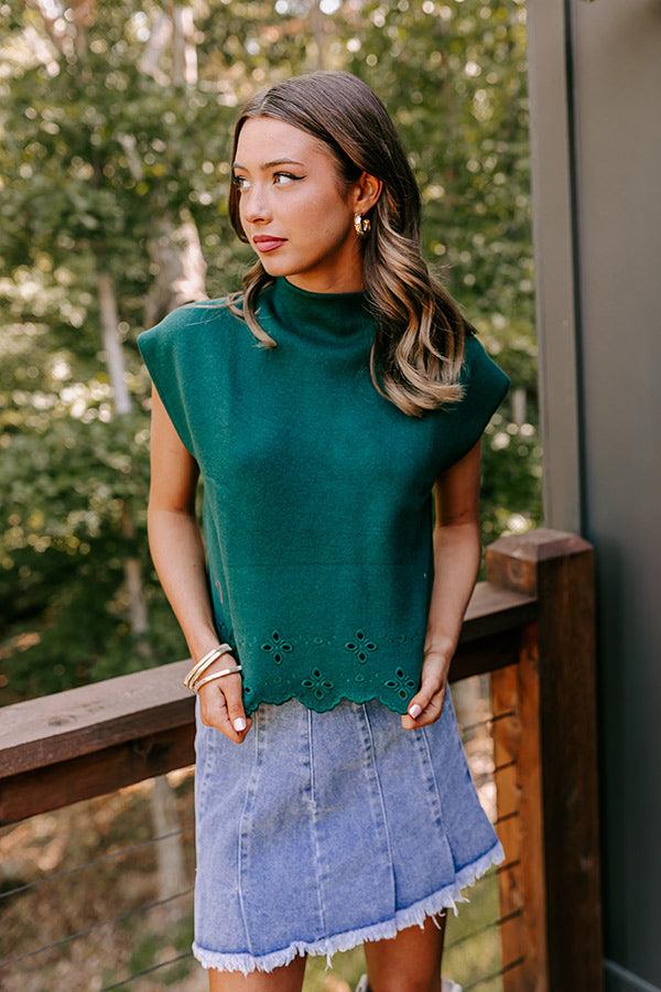 Couture Classic Eyelet Sweater Top in Hunter Green Product Image