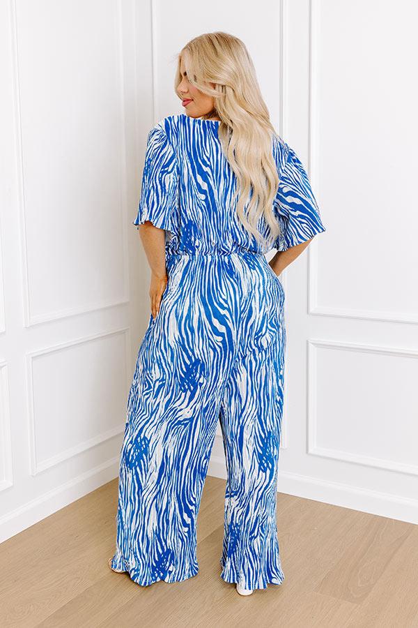 Peak Party Vibes Pleated Jumpsuit In Blue Curves Product Image